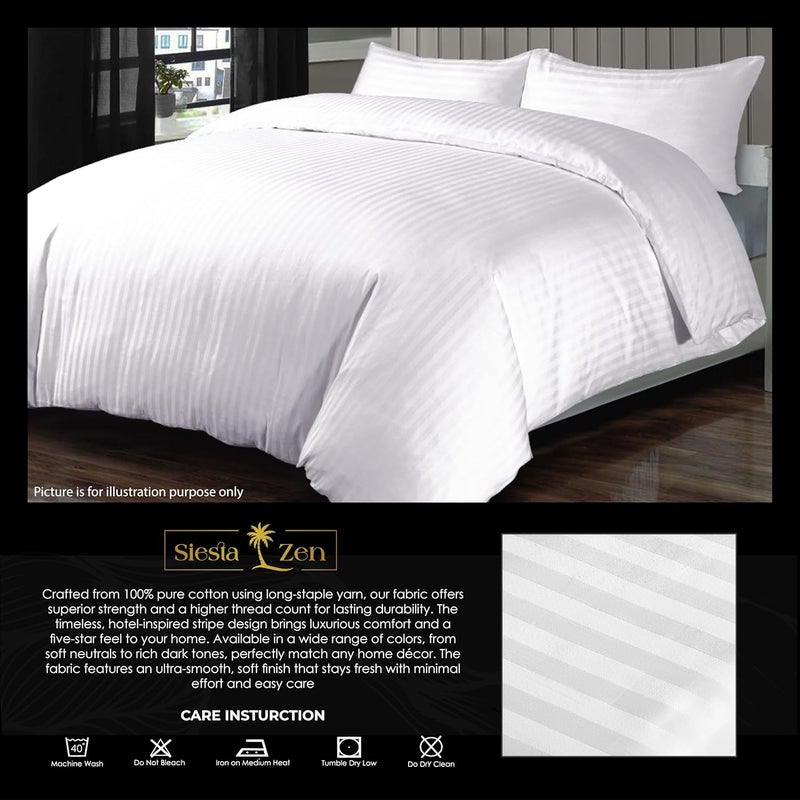 Siesta Zen 100% Cotton Luxury Hotel Quality Sateen Duvet Cover Set with 2cm Satin Stripe - King Size (White, 260x240cm) - Image 5